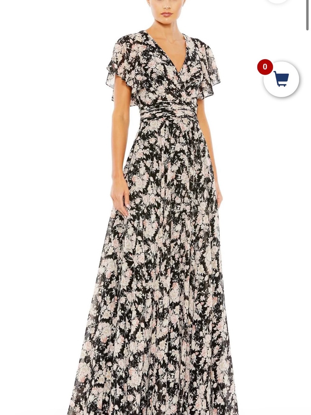 Mac Duggal Black Maxi Dress with Blush Floral Print